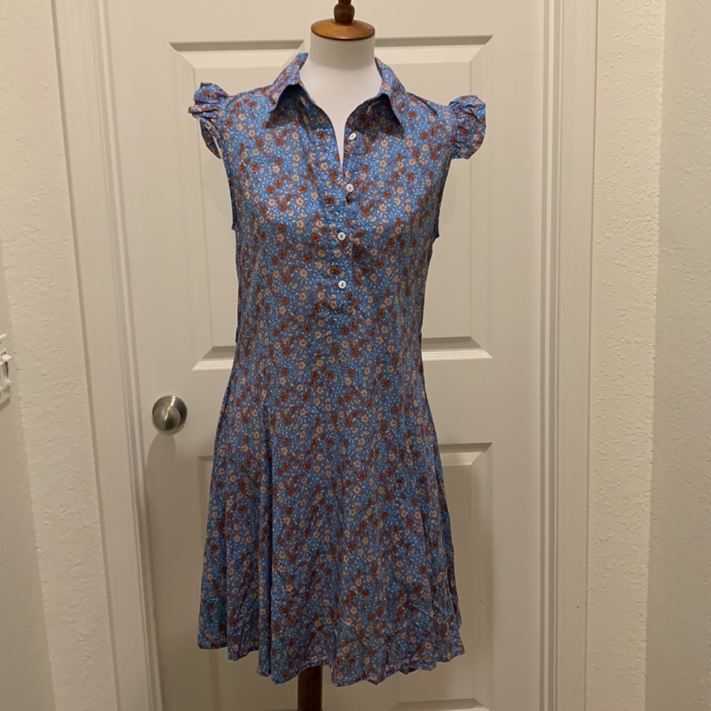 Bell by Alicia Bell Blue Floral Coastal Cowgirl Fit and Flare Knee Length Dress